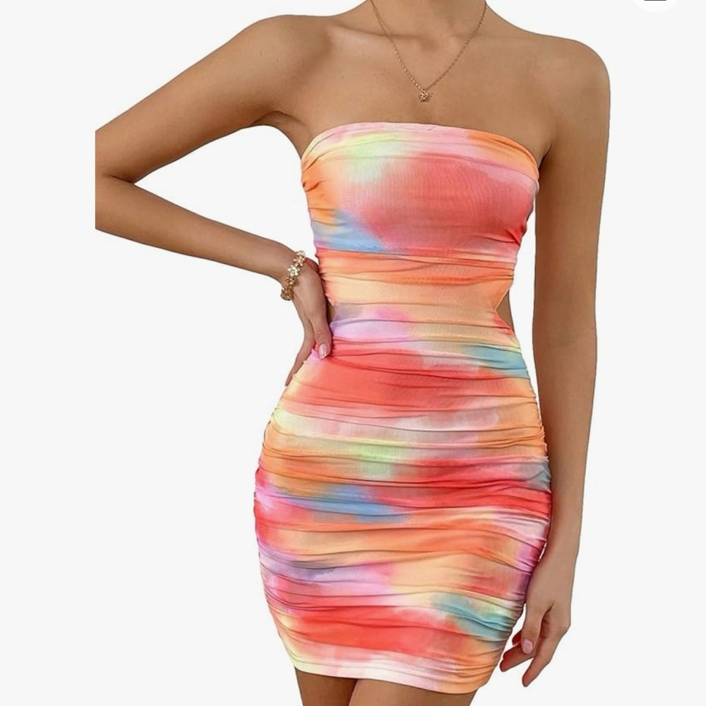 Strapless Tie-Dye Amazon Mini Bodycon Dress